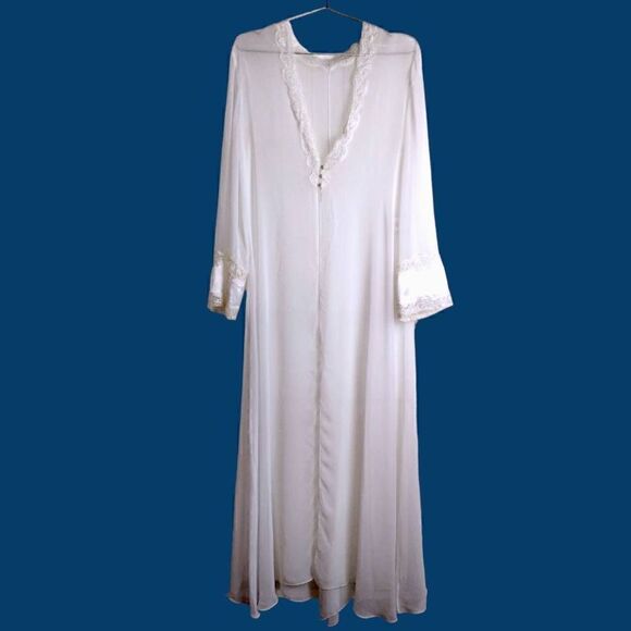 Neiman Marcus‎ Diane Samandi Womens Robe White Chiffon Sz Large White Maxi Vtg - Picture 1 of 10